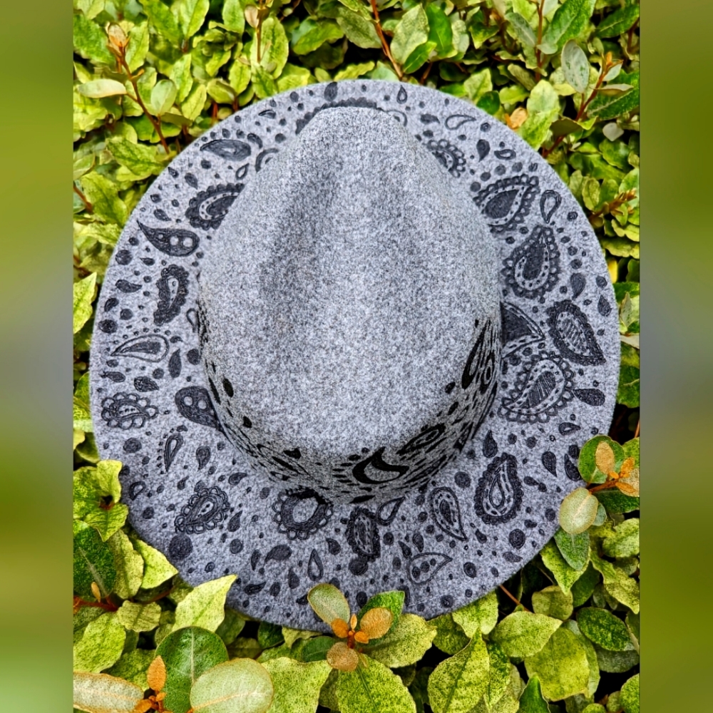 Size 7 Custom Gray Paisley print fedora